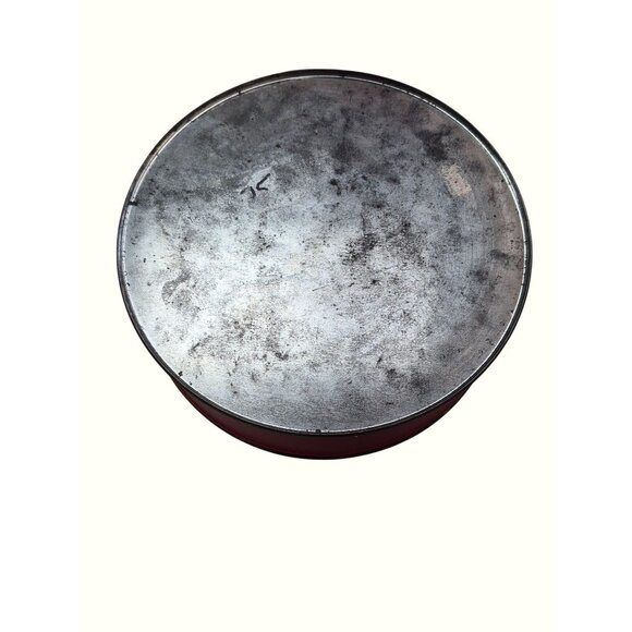 Vintage Round Red Tin Box With Winter Village Scene Lid Metal Storage Container - Picture 5 of 7